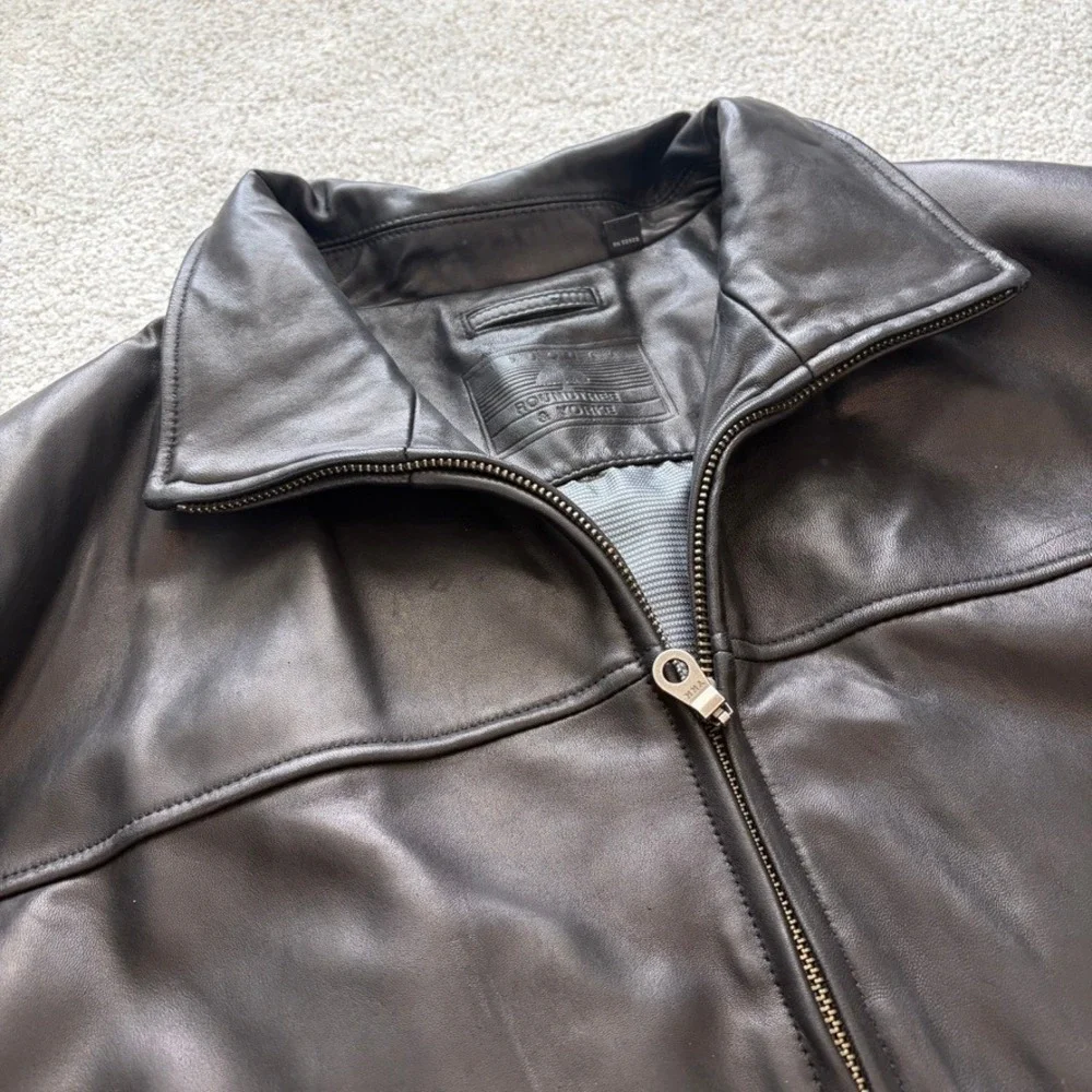Roundtree & Yorke‎ Lambskin Leather Jacket Mens 3XLT Black Retro Classic